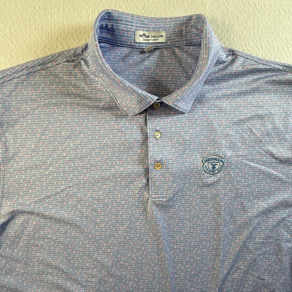 Peter Millar Summer Comfort Polo Shirt Mens 2XL Medinah Country Club Blue Pink